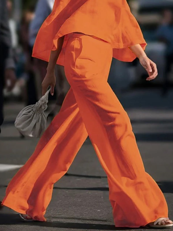 Pantalon ample à jambes larges, à poches, couleur unie