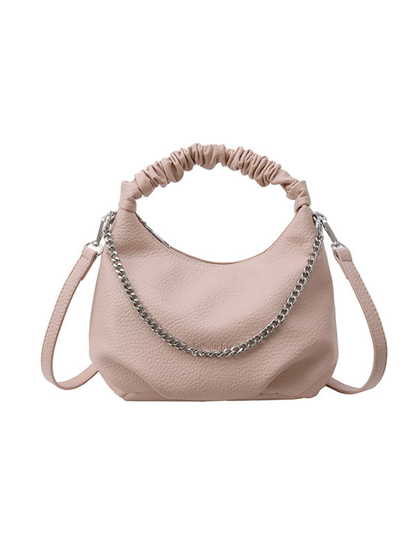 Sac à main plissé à chaîne, à fermeture éclair, couleur unie