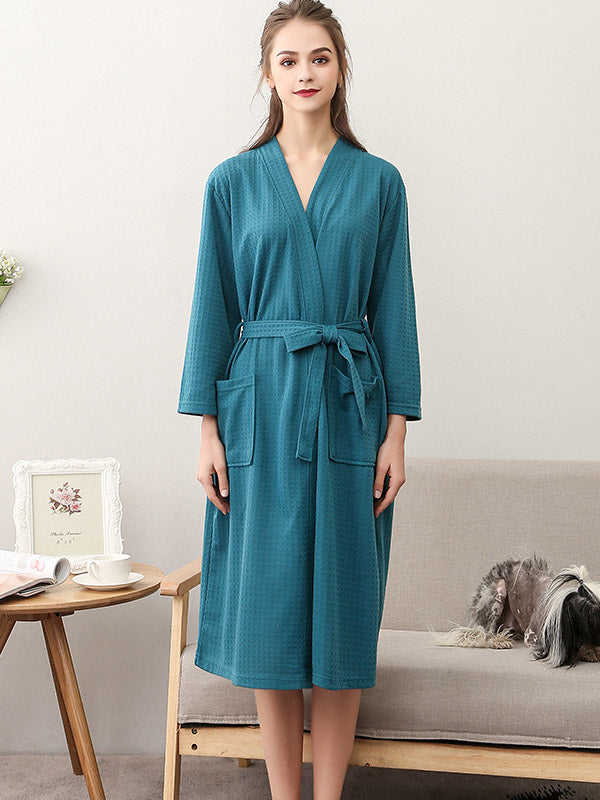 Robe de pyjama fine à bandage solide et confortable