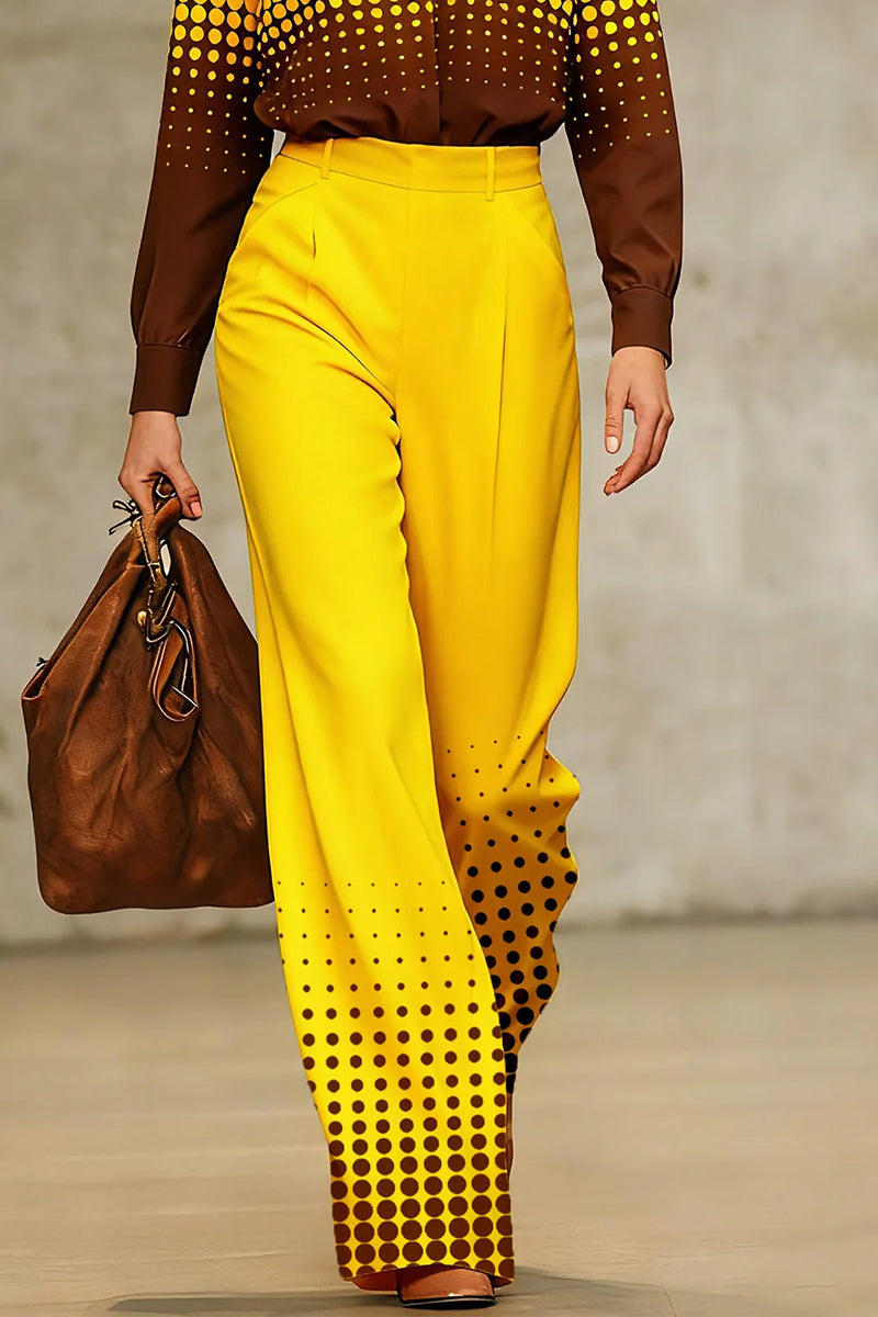 Pantalon de tailleur ample taille haute, à pois, à empiècements, couleur contrastée