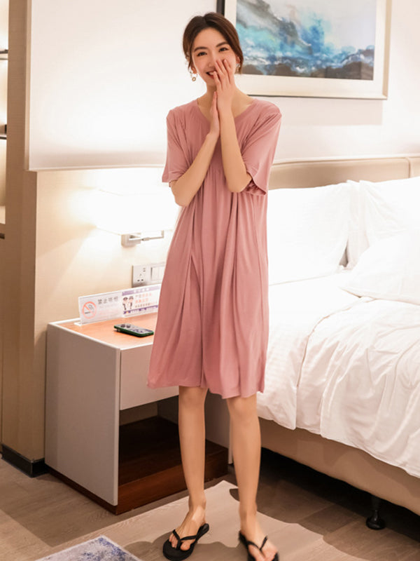 Robe pyjama ample en modal plissée de couleur unie