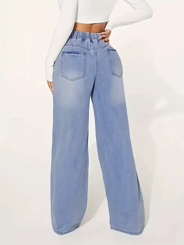 Jean ample taille haute, à cordon de serrage, à taille élastique, à empiècements
