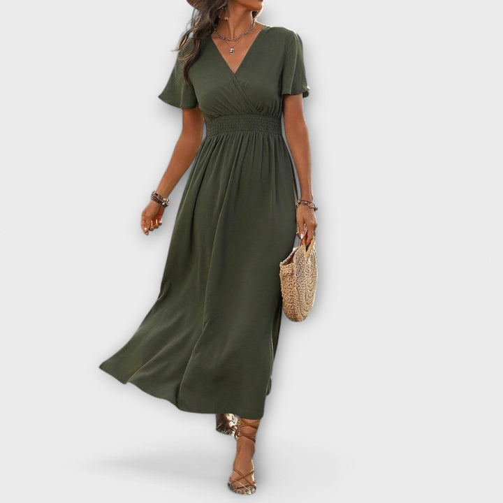Alvera – Robe maxi avec effet portefeuille et fente latérale