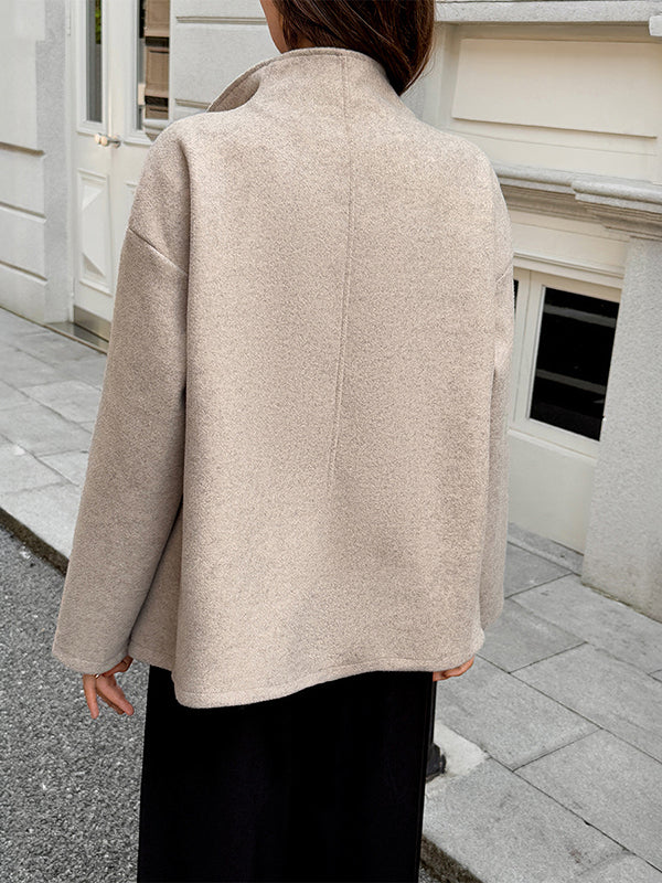 Veste boutonnée à manches longues, à col montant, couleur unie