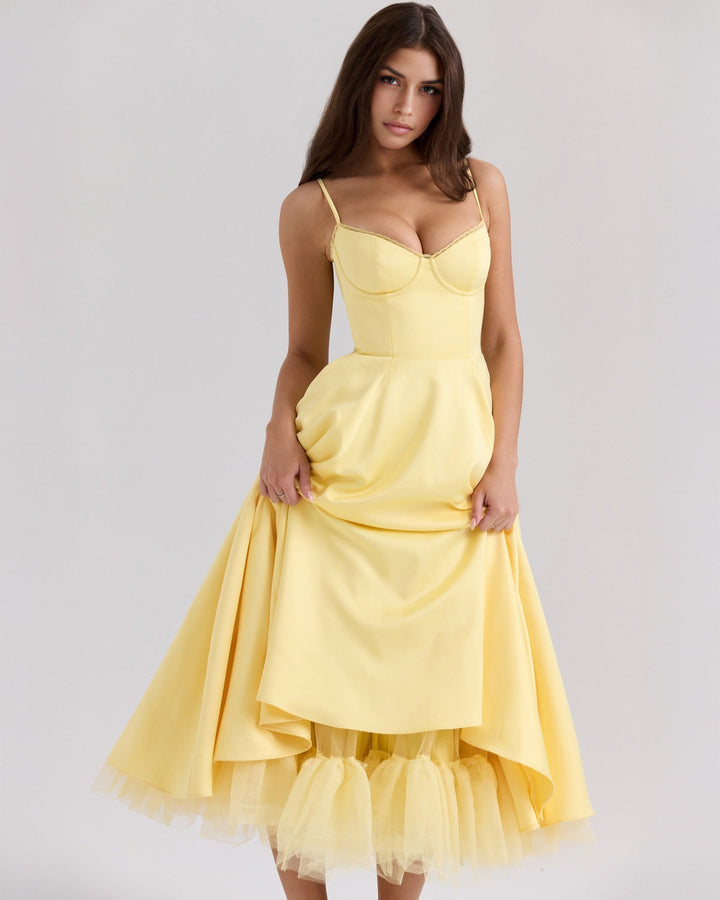 Paula | Robe Midi en Satin Duchesse avec Corsage
