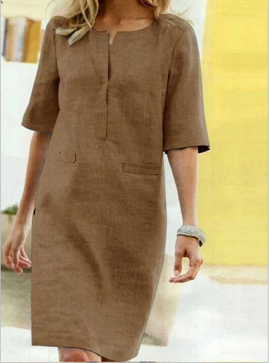 Jolina - Robe mini en lin à manches courtes