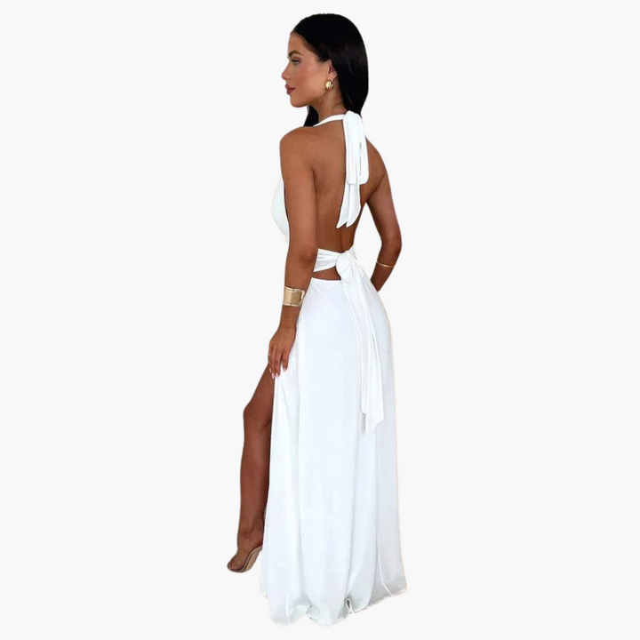Robe maxi avec fente et col halter - Mode de soirée pour femmes