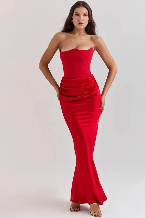 Sabrina | Robe Maxi Corset Sans Bretelles en Satin – Corset Satin Maxi 2026