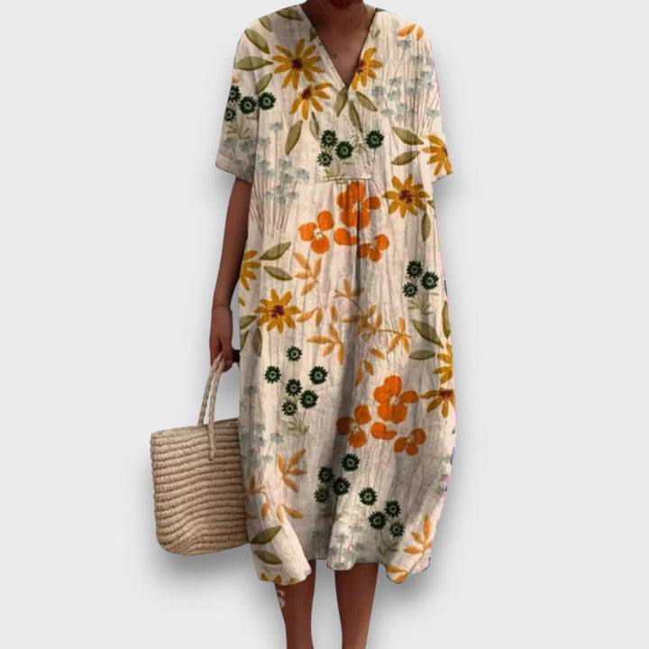 Miradie – Robe midi fleurie avec décolleté en V
