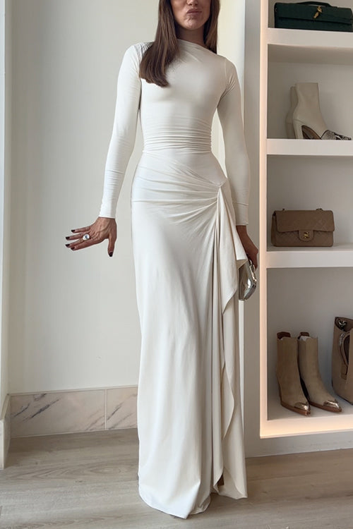 Carina - Robe maxi drapée à manches longues