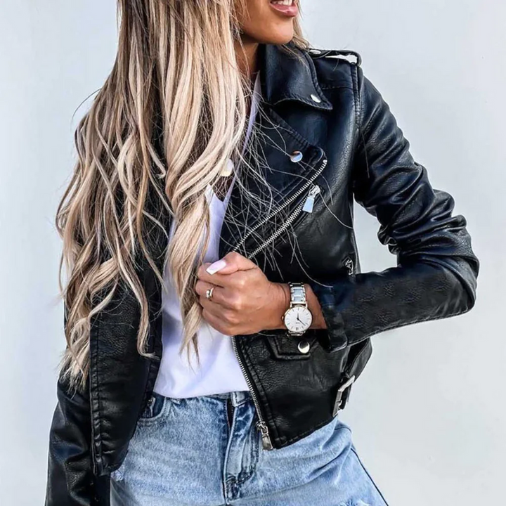 Veste en Cuir Courte Femme Noire