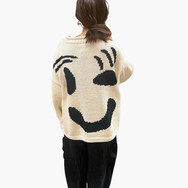 Pull en tricot pour femmes - avec coupe oversize et motif Smiley