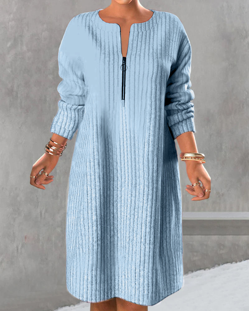 Lena | Robe tricot longue pour femmes avec fermeture éclair élégante