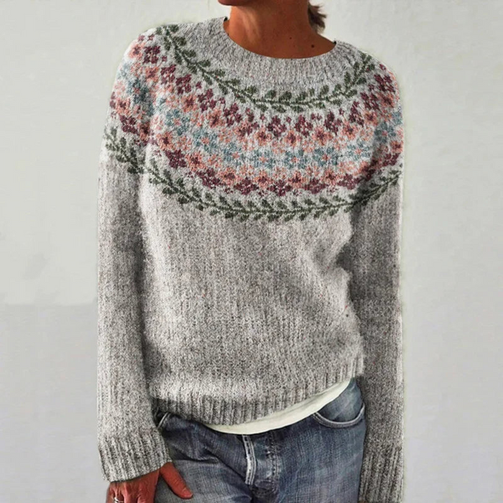 Pull en grosse maille norvégien pour femmes | Col rond à manches longues