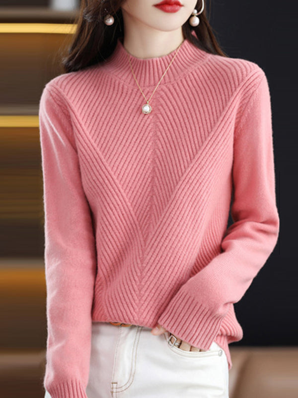 Pull urbain à manches longues et demi-col roulé de couleur unie