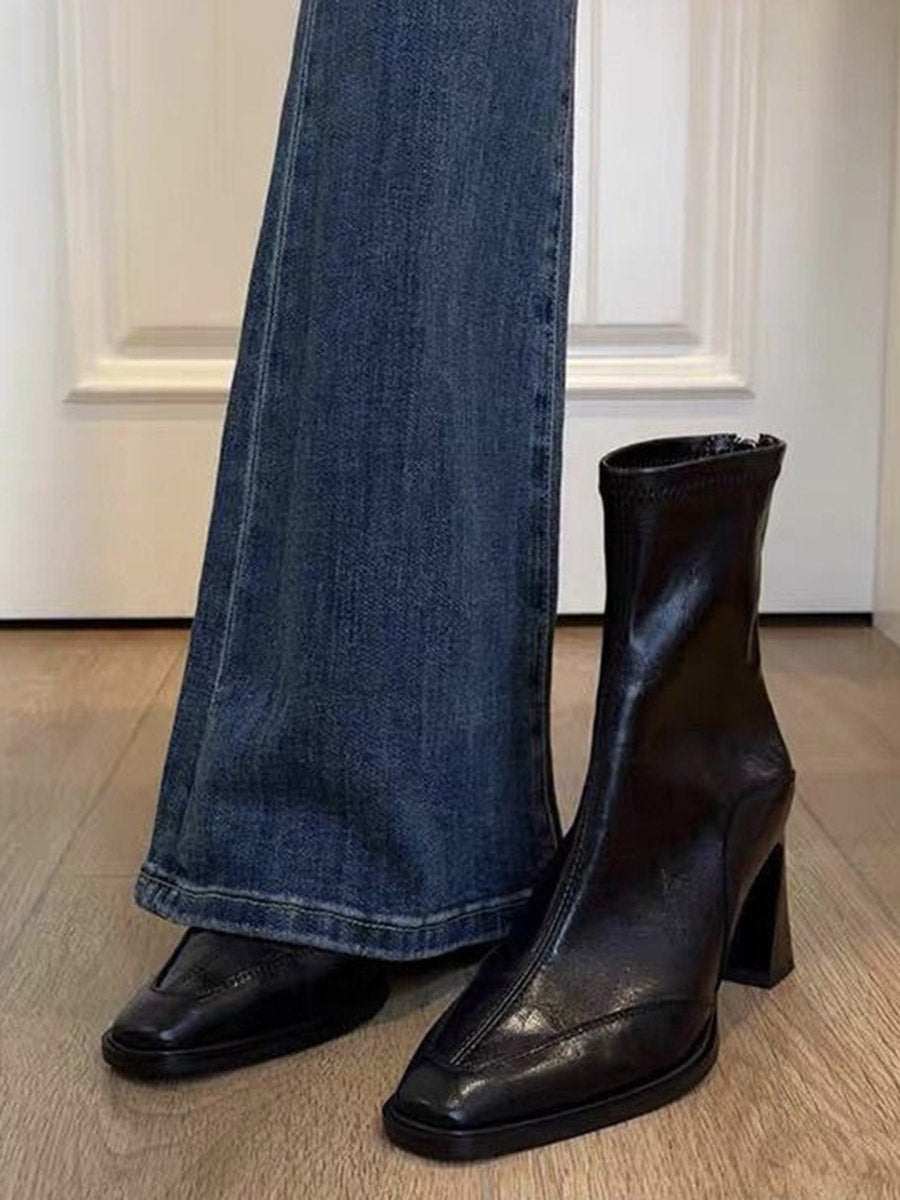 Bottes à empiècements, à bout carré, à fermeture éclair
