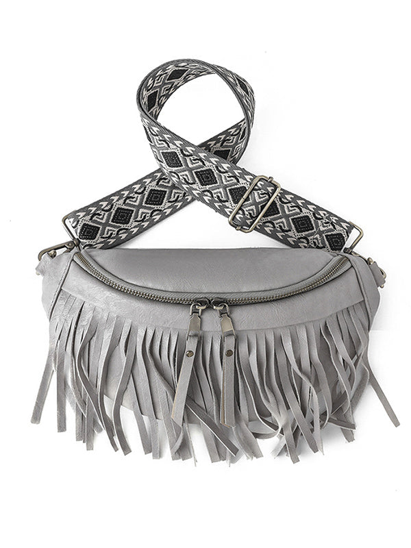 Sac bandoulière géométrique à pompons, à fermeture éclair