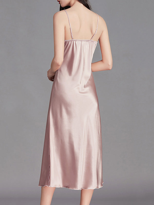 Pyjama ample sans manches, couleur unie, col Spaghetti, nuisette, chemise de nuit