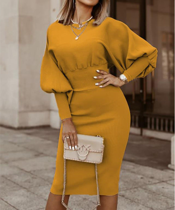 Valeria - Robe midi élégante avec manches chauve-souris et coupe slim