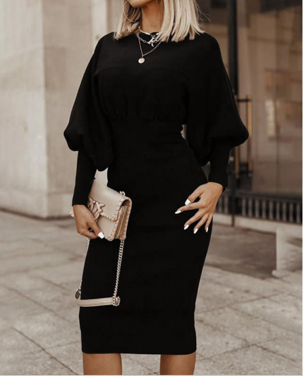 Valeria - Robe midi élégante avec manches chauve-souris et coupe slim