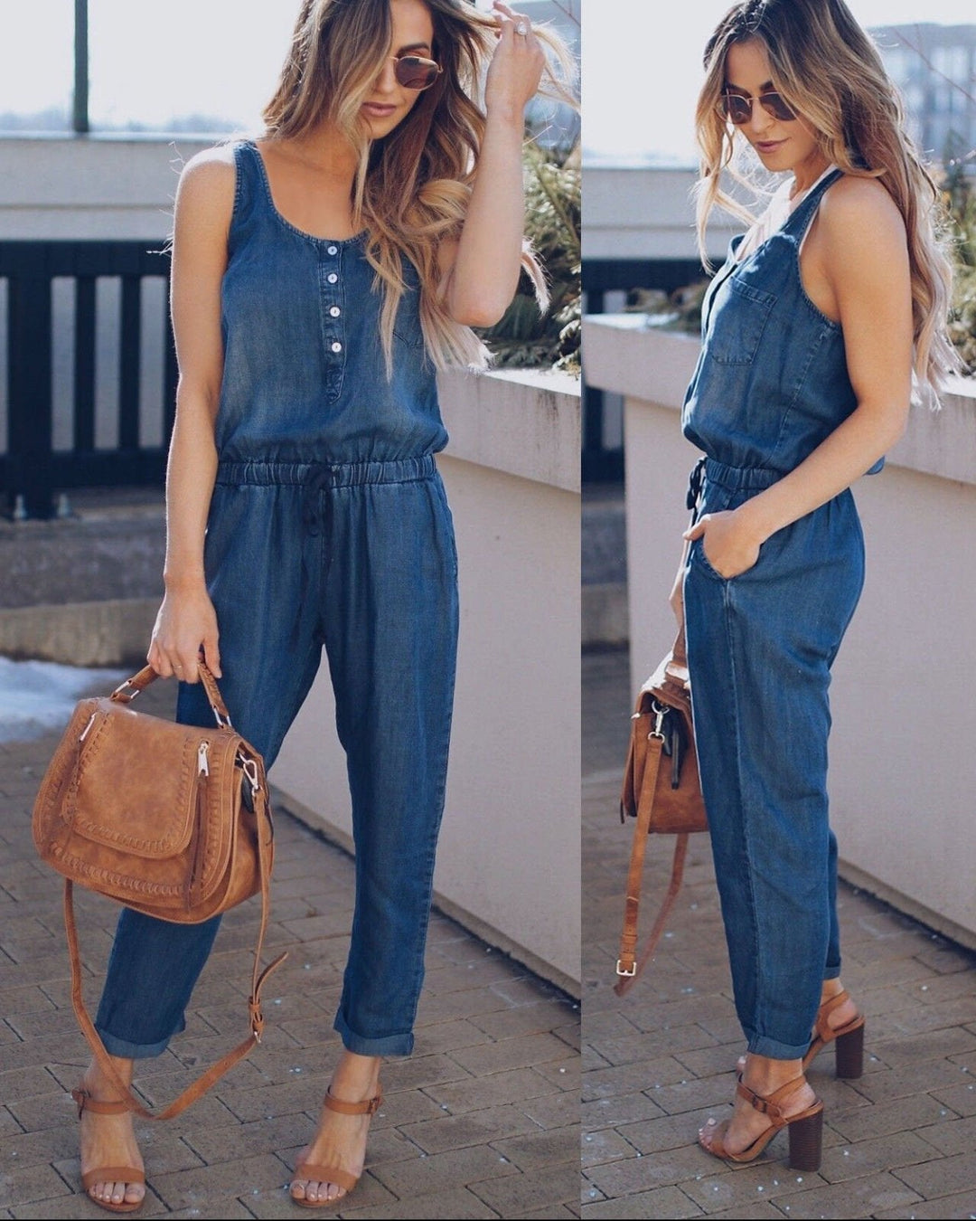 Camila : Combinaison en denim décontractée avec gilet