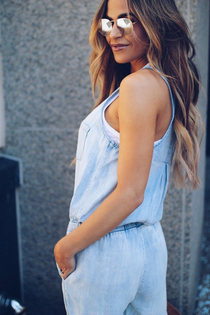 Camila : Combinaison en denim décontractée avec gilet