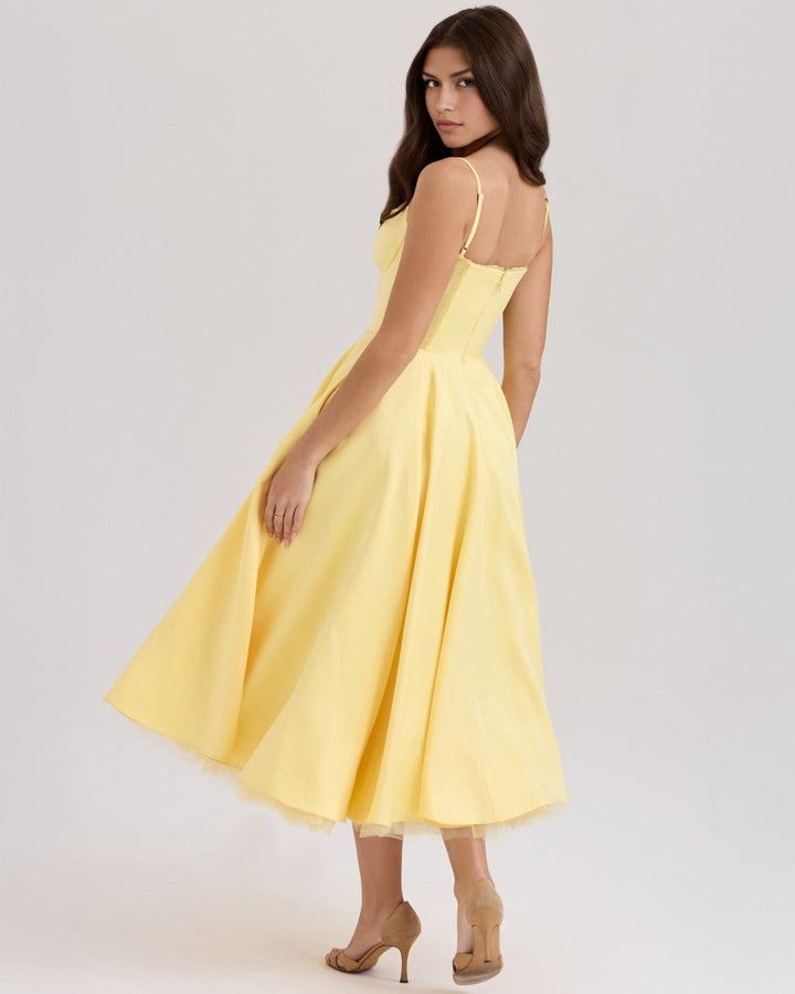 Paula | Robe Midi en Satin Duchesse avec Corsage