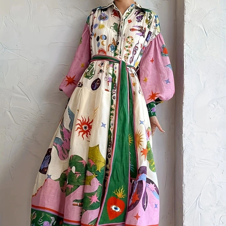 Astrid - Robe maxi avec imprimé boho et ceinture