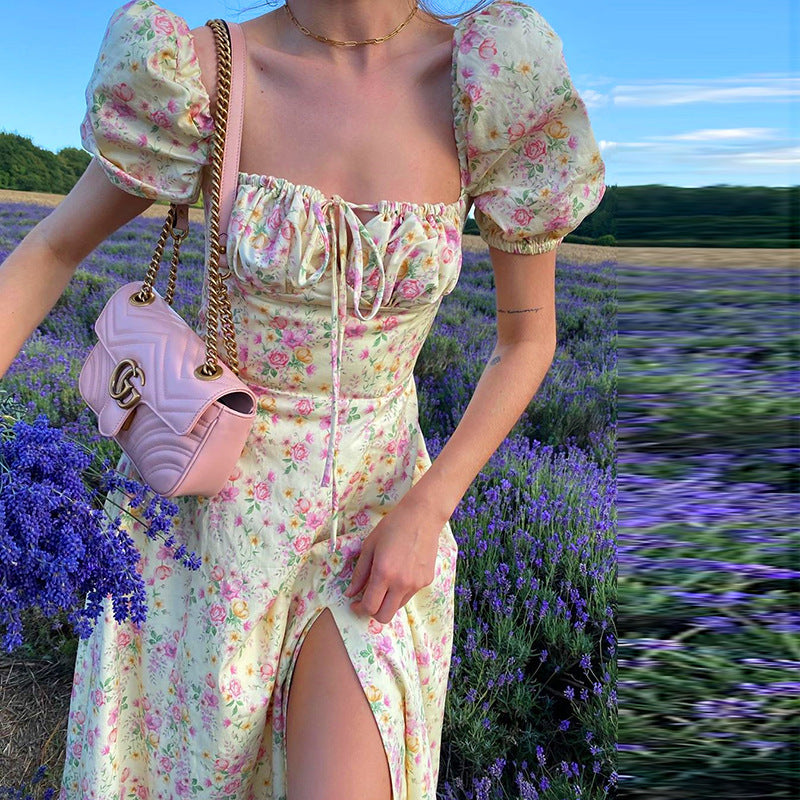 Leonarda - Robe maxi à fleurs avec manches bouffantes