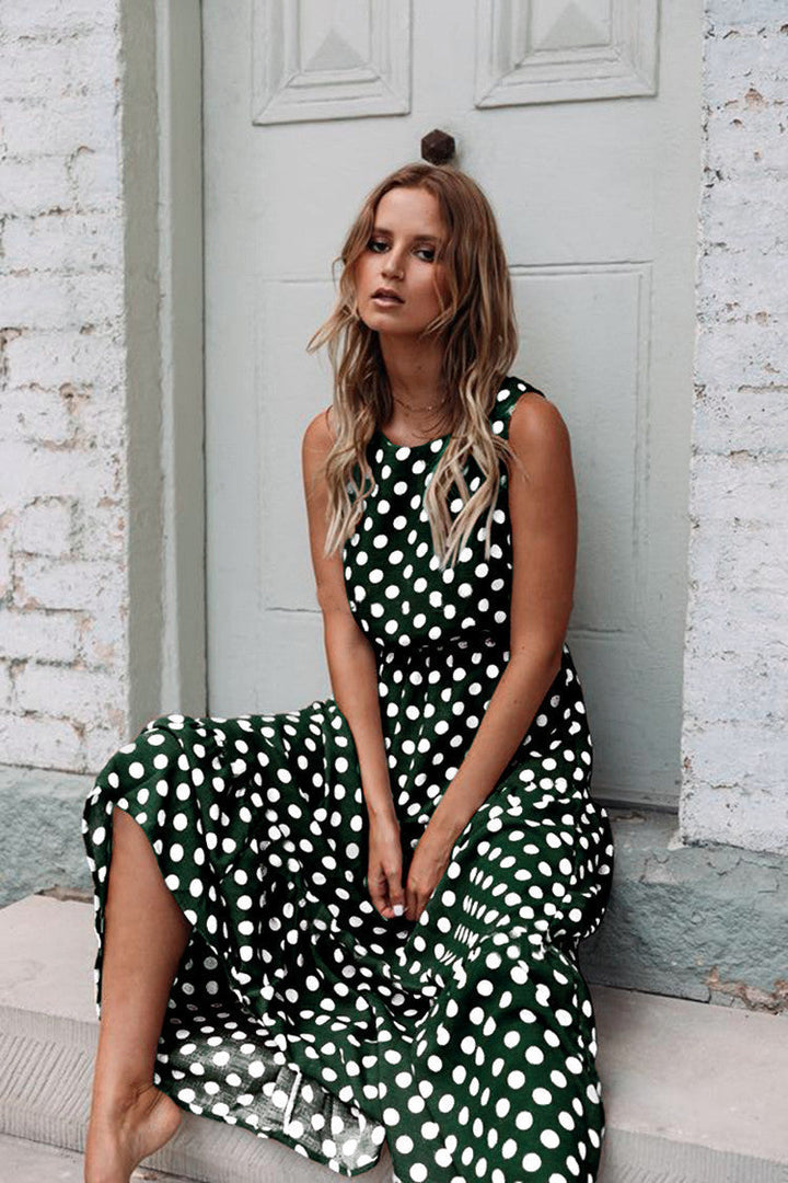 Luna - Robe maxi sans manches à pois
