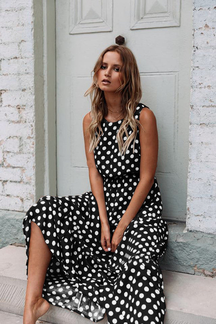 Luna - Robe maxi sans manches à pois
