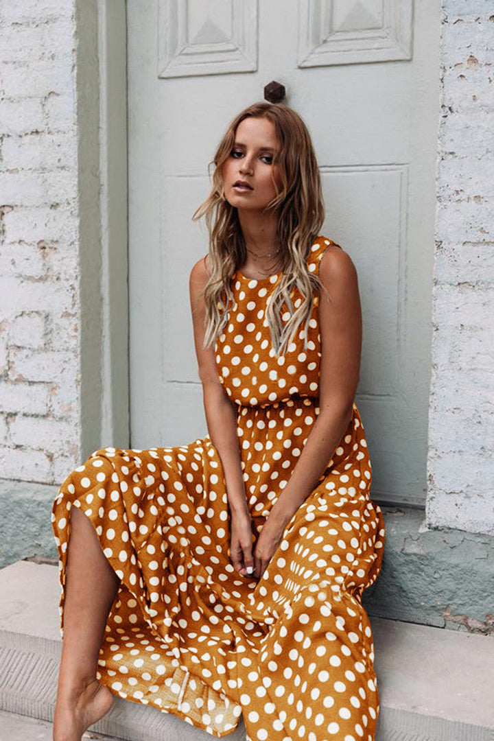 Luna - Robe maxi sans manches à pois