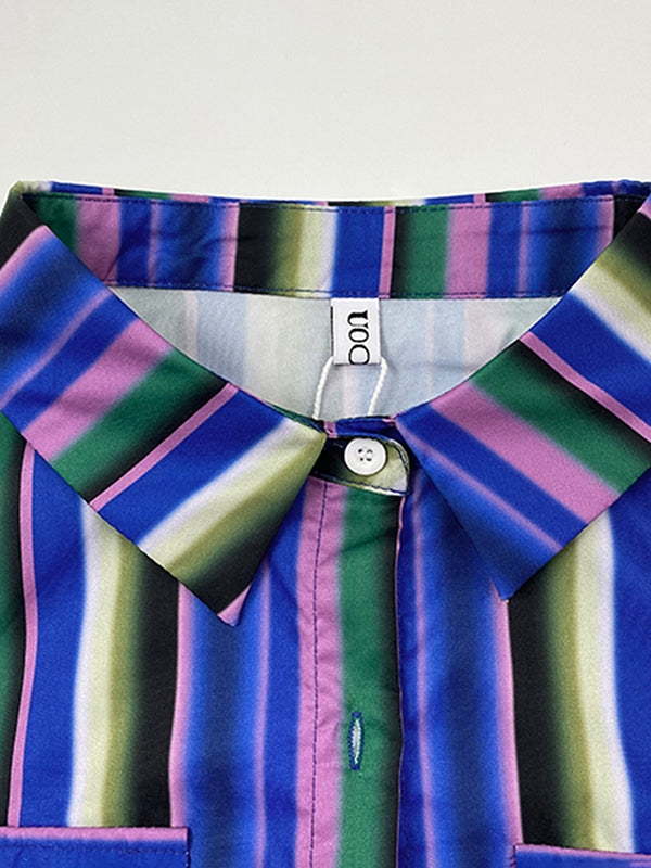 Robe chemise ample rayée à manches longues, à empiècements, à col revers