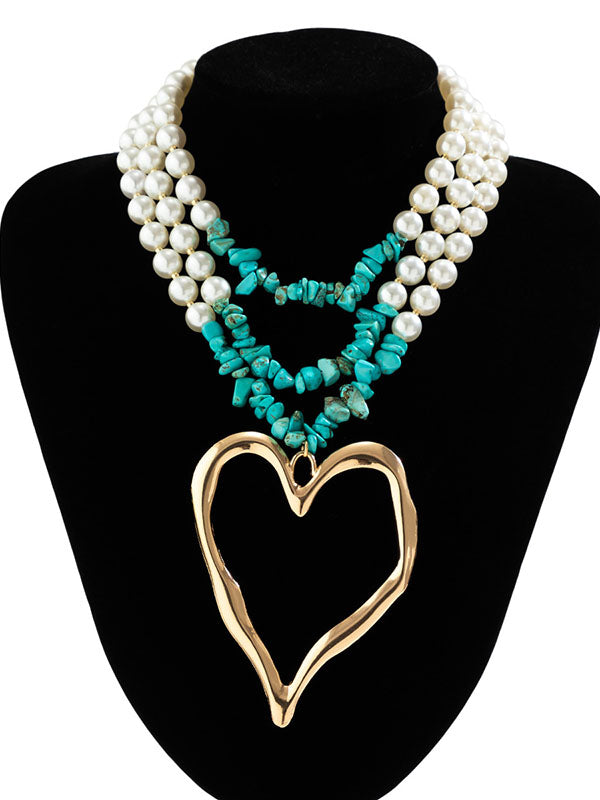 Collier perlé délicat en forme de cœur, couleur contrastée