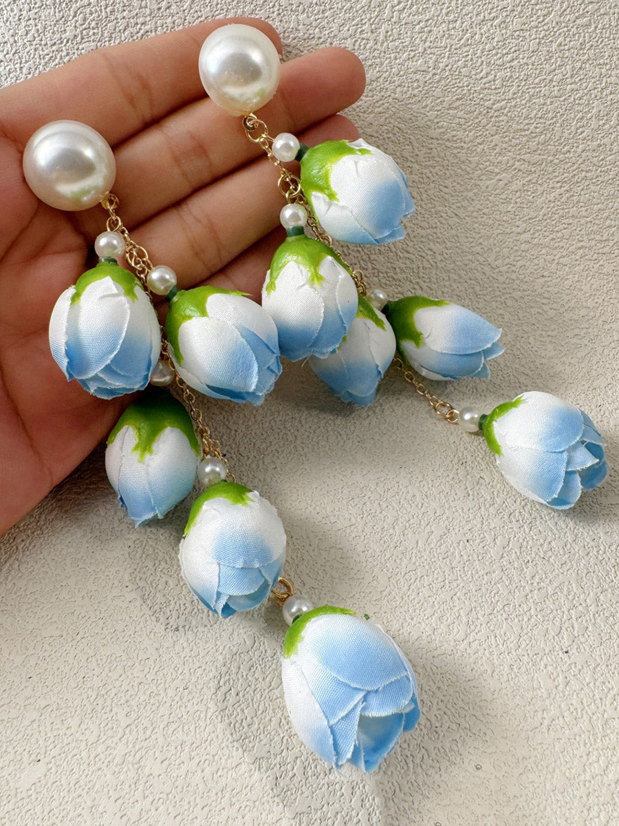 Boucles d'oreilles pendantes à pompons, en forme de fleur