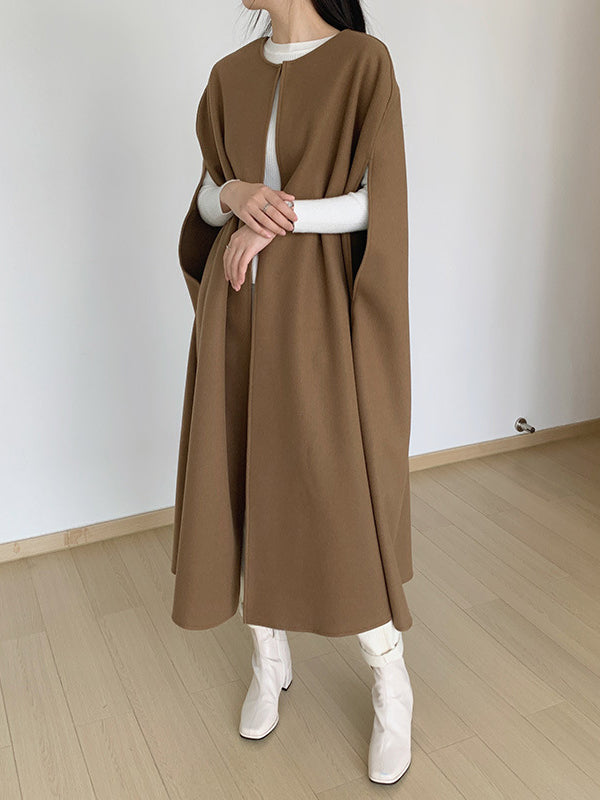 Veste ample sans manches, à col rond, style cape, couleur unie