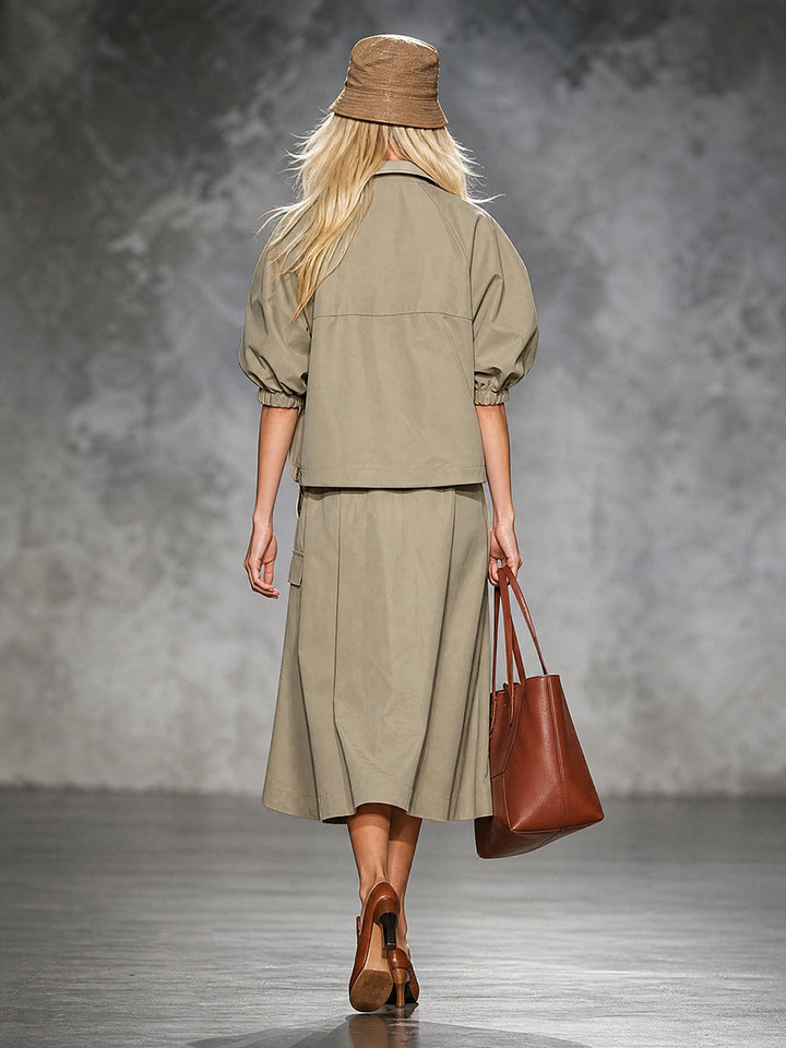 Jupe ample à poches, à taille élastique, avec ceinture, coupe trapèze, couleur unie