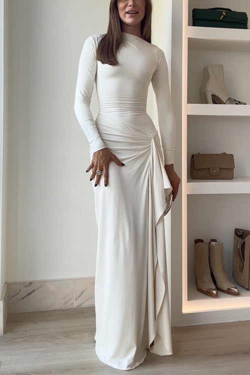Carina - Robe maxi drapée à manches longues