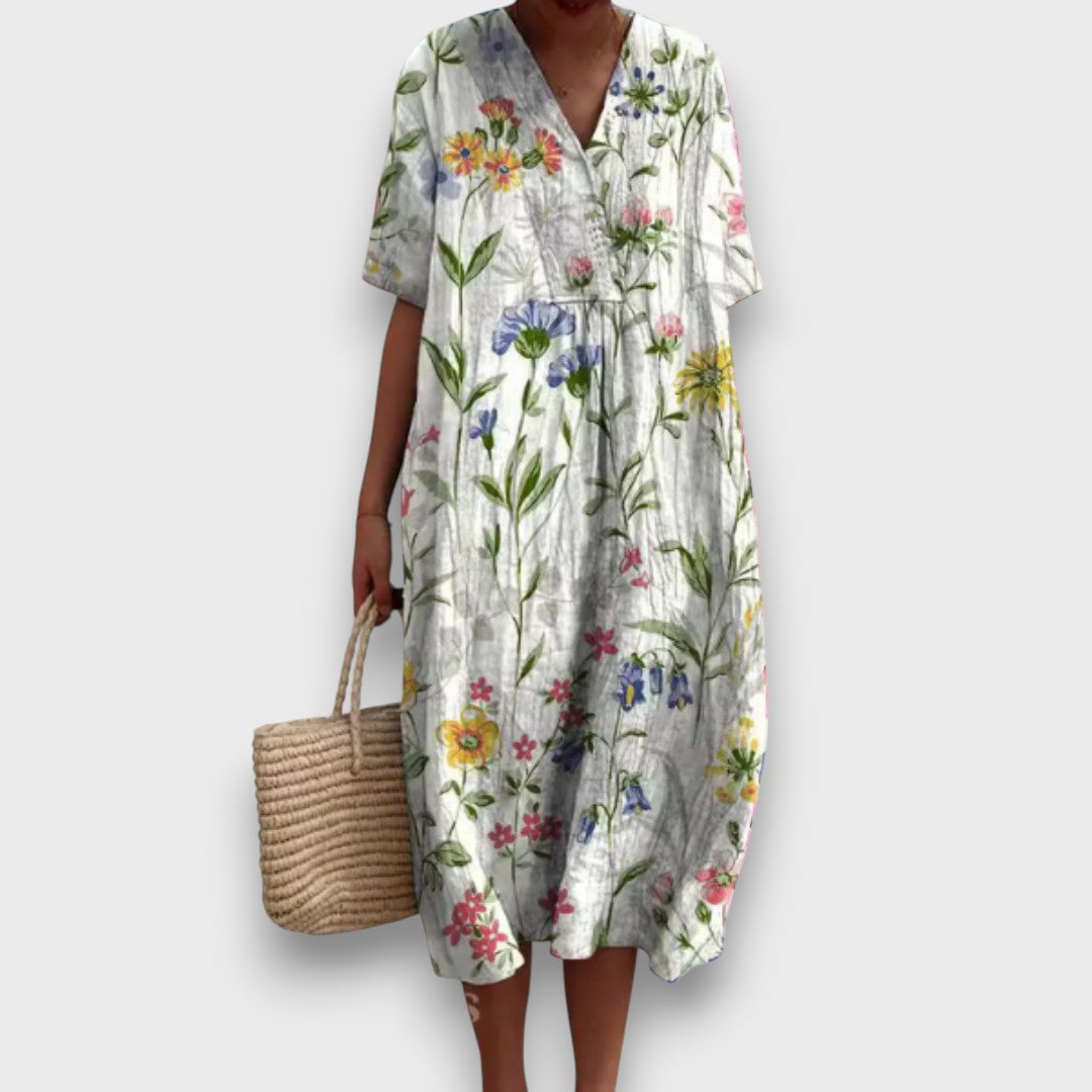 Miradie – Robe midi fleurie avec décolleté en V