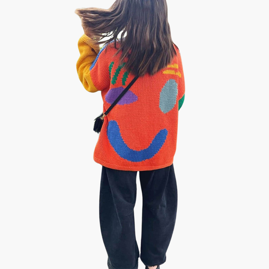 Pull en tricot pour femmes - avec coupe oversize et motif Smiley