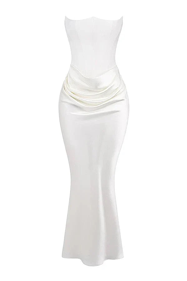 Sabrina | Robe Maxi Corset Sans Bretelles en Satin – Corset Satin Maxi 2026