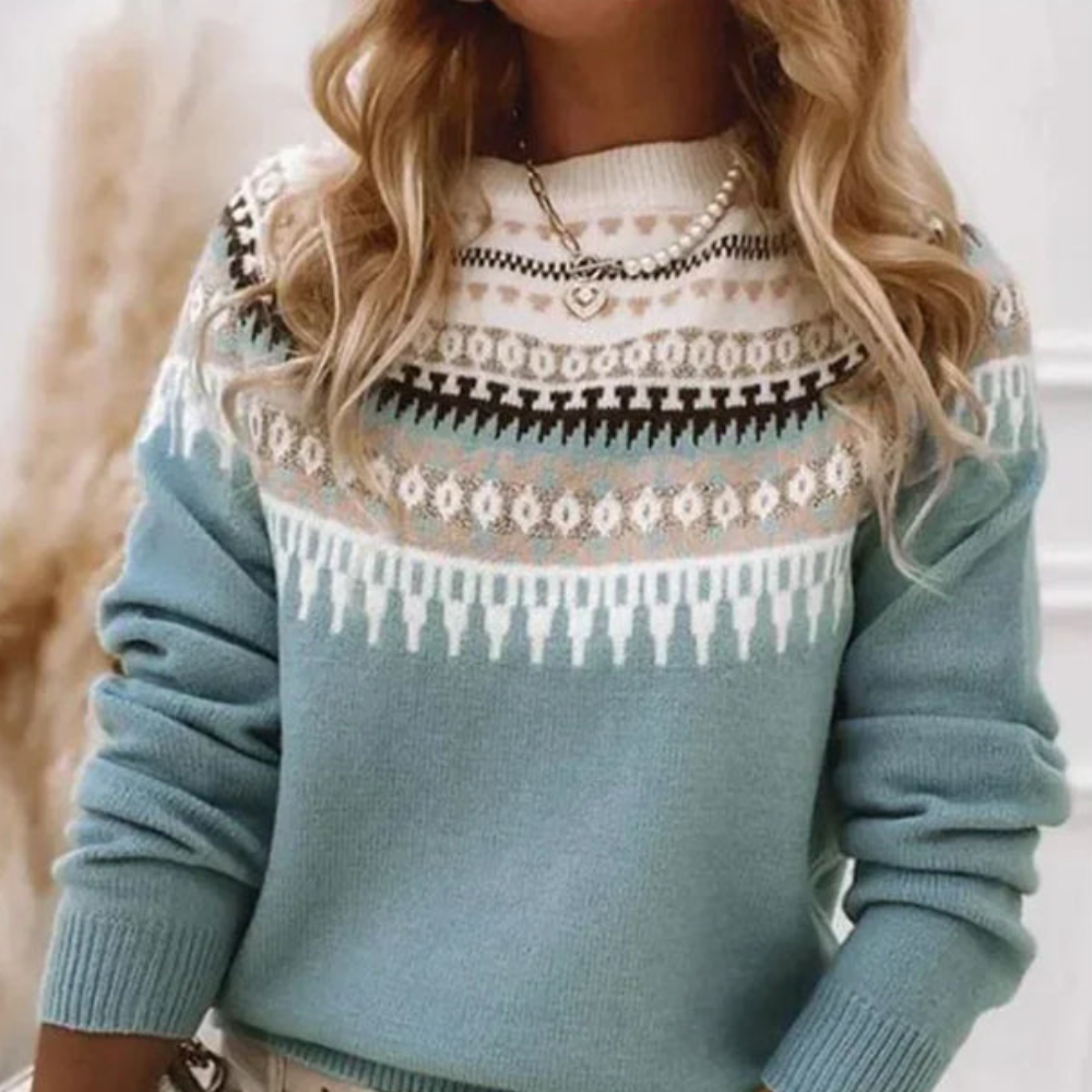 Pull en grosse maille norvégien pour femmes | Col rond à manches longues