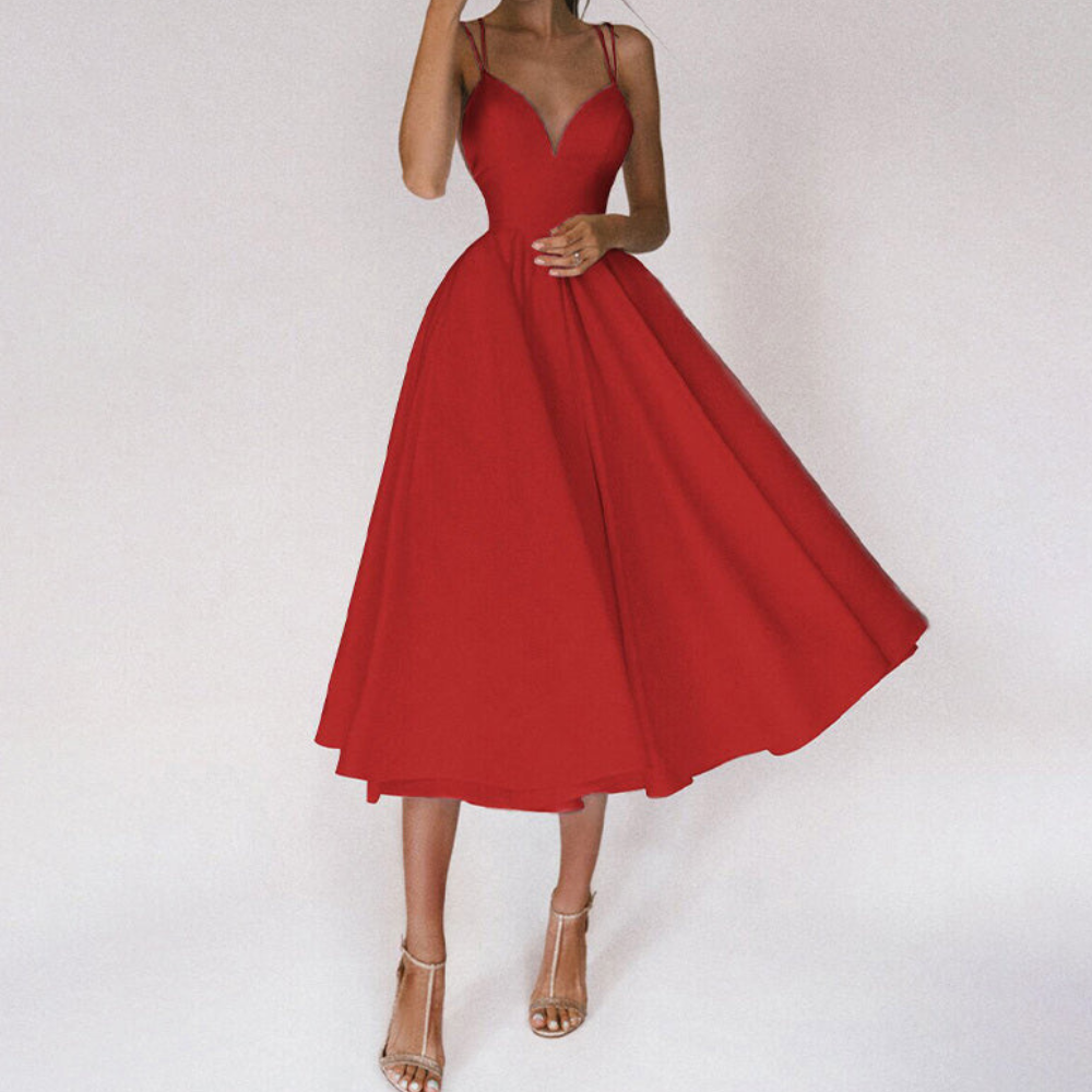 Robe de soirée élégante pour femmes | Robe cocktail avec bretelles spaghetti et décolleté en cœur