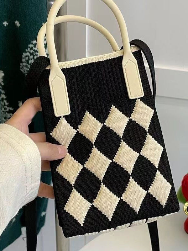 Sac à main à motif pied-de-poule, à empiècements
