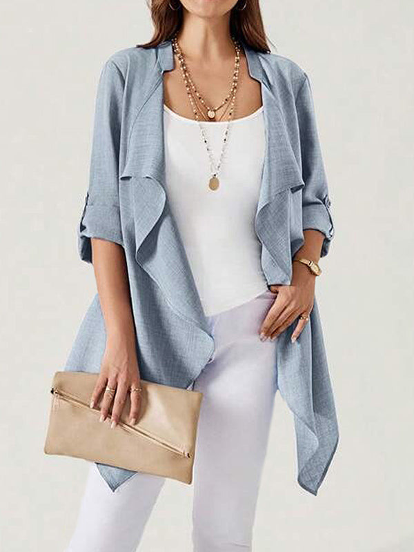 Veste ample boutonnée à manches longues, sans col, couleur unie