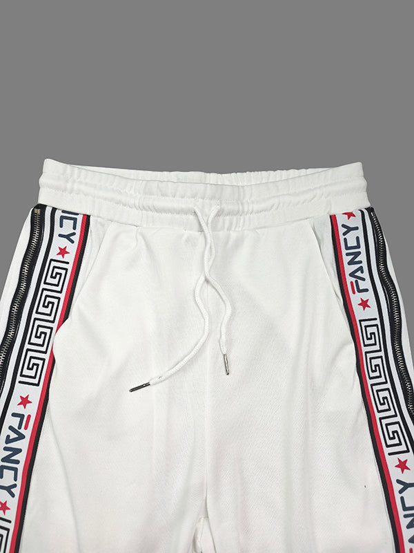 Ensemble deux pièces fendu sur le côté à manches longues, à imprimé lettres, à fermeture éclair, à capuche – veste + pantalon