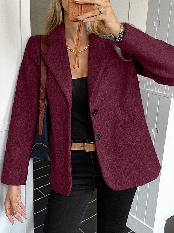 Manches longues Poches boutonnées Couleur unie Col cranté Costume Vêtements d'extérieur