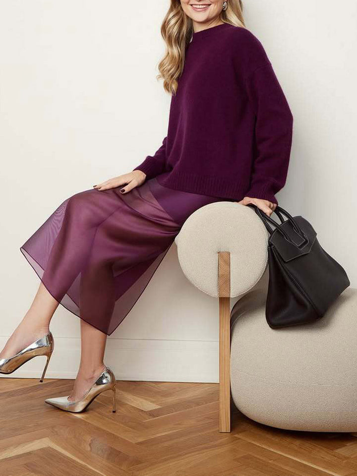 Jupe superposée transparente à taille élastique, taille haute, à empiècements, couleur unie