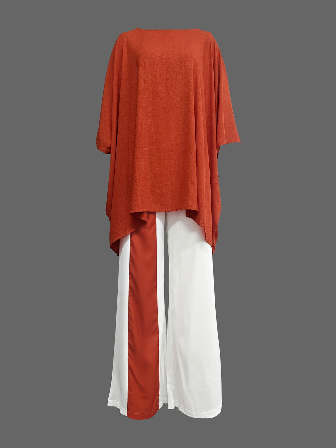 Ensemble deux pièces à manches chauve-souris, à manches mi-longues, à jambes larges, couleur unie, couleur contrastée – haut + pantalon