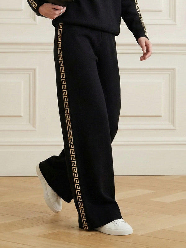 Pantalon ample imprimé décontracté couleur unie